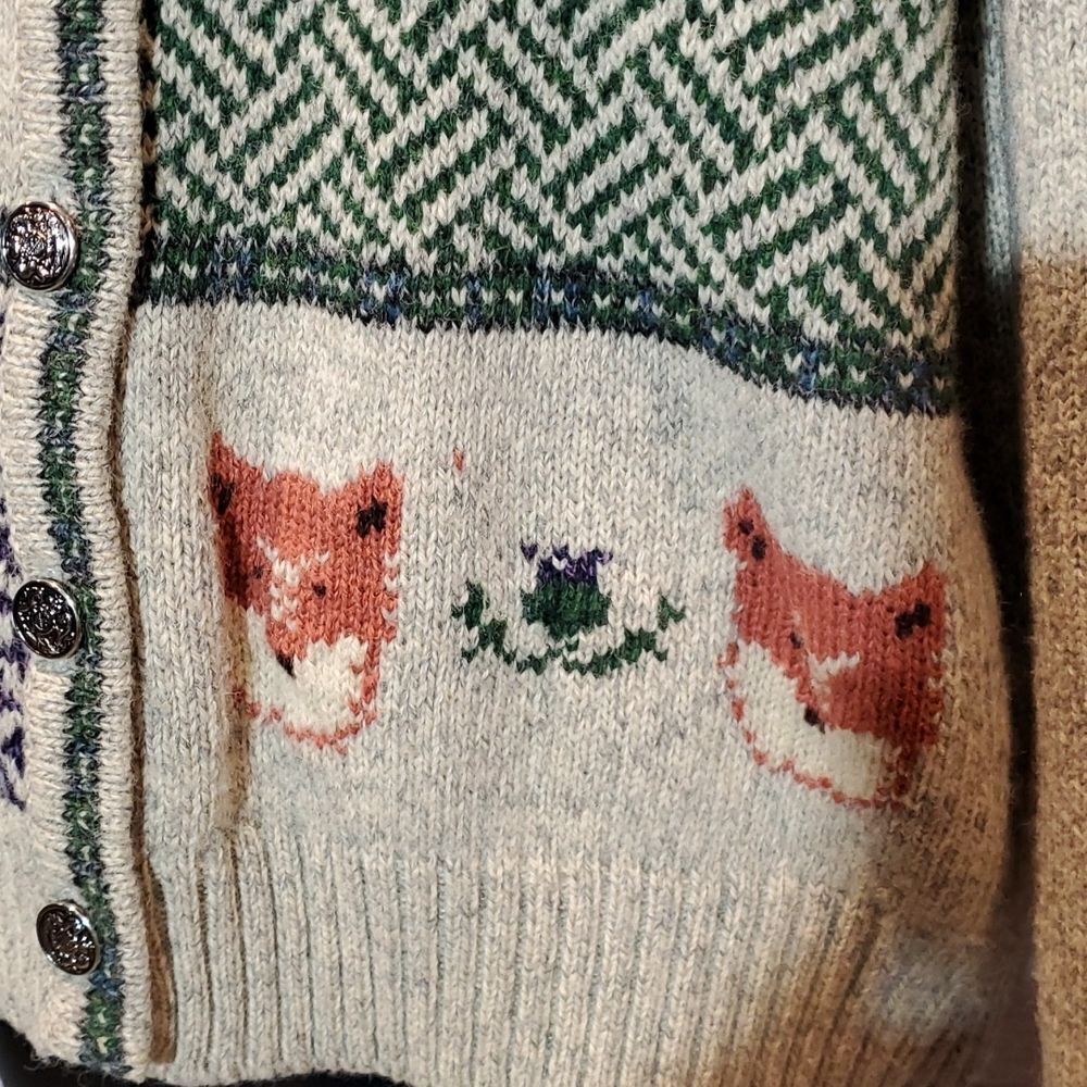 Woolrich Vintage Wool Cardigan Fox Dog Winter Fun, Sz M - Picture 3 of 8